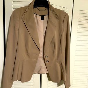 WHBM Ruffle Trim Peplum Blazer Jacket Khaki Tan 4